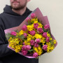23 півонієвидні тюльпани та мімоза у букеті «Веснянка для Насті»