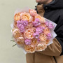 Juliet spray peony roses with bush matthiola in the bouquet «Morning Pearl»
