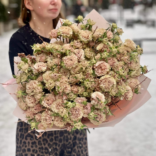 Luxurious bouquet with 19 stems of spray peony roses «Bronze Mocha»