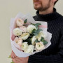 11 delicate Firenze and Hanoi ranunculus and eucalyptus in the bouquet «Exquisite Melody»