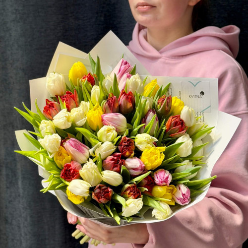 Mix of 53 multi-coloured peony-shaped tulips «Symphony of Color»