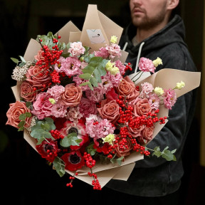 Розкішний обʼємний букет із трояндою Barista «Кавове мереживо»