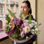 Delicate designer bouquet with lilac, delphinium and peony roses «Kaleidoscope of Emotions»