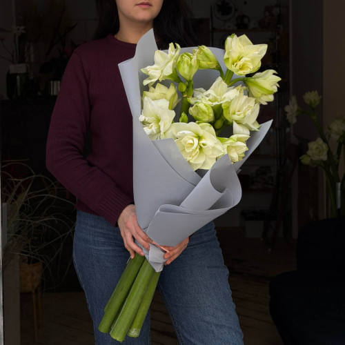 5 амарилісів у букеті «Тиха велич»