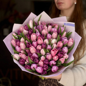 79 тюльпанів у букеті «Лавандова обіцянка»