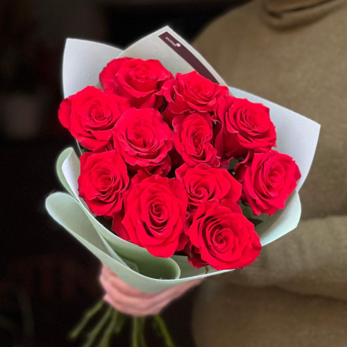 11 троянд сорту Explorer у букеті «Смілива любов»