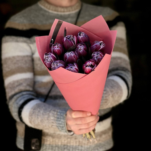 11 тюльпанів Double Bohemian у букеті «Богемська розкіш»