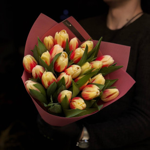 23 тюльпана сорта Oxford Wonder в букете «Волшебные переливы»