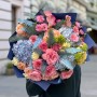 Luxurious colorful bouquet with blue hydrangeas «Sapphire Tales»
