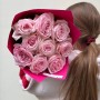 9 fragrant Pink O’Hara roses in the bouquet «Dawn Kiss»