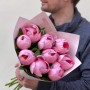 9 pink Salmon Saucer peonies in the bouquet «Spring Sweets»