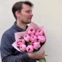 9 pink Salmon Saucer peonies in the bouquet «Spring Sweets»