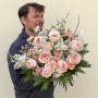 Exquisitely delicate spring bouquet with Tsumugi peony roses «Spring on Mount Fuji»