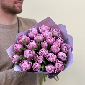 23 півонієвидні тюльпани сорту Clean Price у букеті «Лавандова меренга»