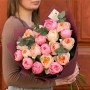 Exquisite bouquet of Etched Salmon peonies and Juliet peony roses «May Perfume»