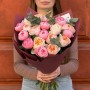 Exquisite bouquet of Etched Salmon peonies and Juliet peony roses «May Perfume»