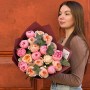 Exquisite bouquet of Etched Salmon peonies and Juliet peony roses «May Perfume»