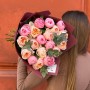 Exquisite bouquet of Etched Salmon peonies and Juliet peony roses «May Perfume»