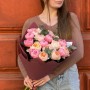 Exquisite bouquet of Etched Salmon peonies and Juliet peony roses «May Perfume»