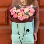 Exquisite bouquet of Etched Salmon peonies and Juliet peony roses «May Perfume»