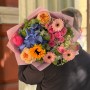 Розкішний барвистий букет із соняшниками «Калейдоскоп для Іринки»