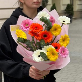 15 bright gerberas in the bouquet «Colors of Joy»