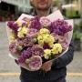 Romantic bouquet with roses, lilac and fragrant matthiola «Violet Breeze»