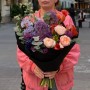 Colorful bouquet with premium Juliet peony rose «Star Impulse»