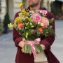 Exquisite floral sheaf with peonies «Peach Lightness»