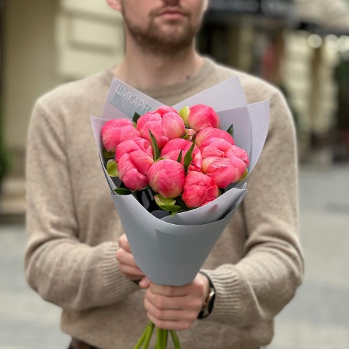 9 яскравих півоній Coral Charm у букеті «Коралові перлини»
