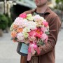 Delicate composition in a box with peonies and peony roses «Romantic Stroll»