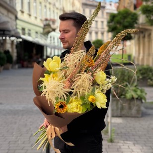 Vibrant Bouquet with Eremurus and Peonies «Prayer to the Sun»