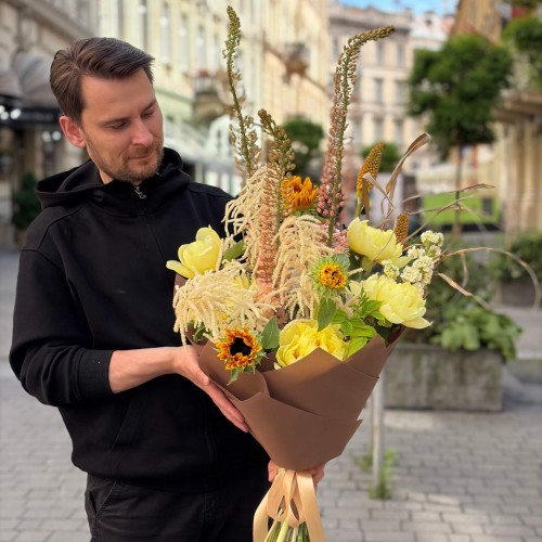 Vibrant Bouquet with Eremurus and Peonies «Prayer to the Sun»