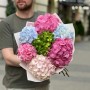 7 різнокольорових гортензій у букеті «Літній калейдоскоп»