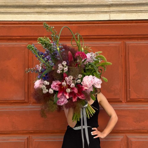 Luxury bouquet with lily and delphinium «Garden by Loire»