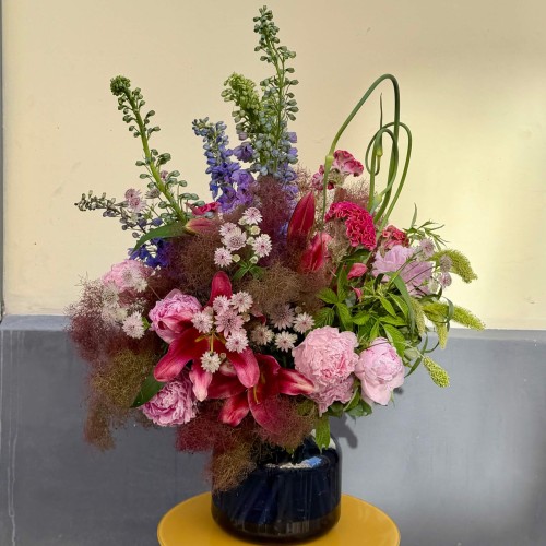 Luxury bouquet with lily and delphinium «Garden by Loire»