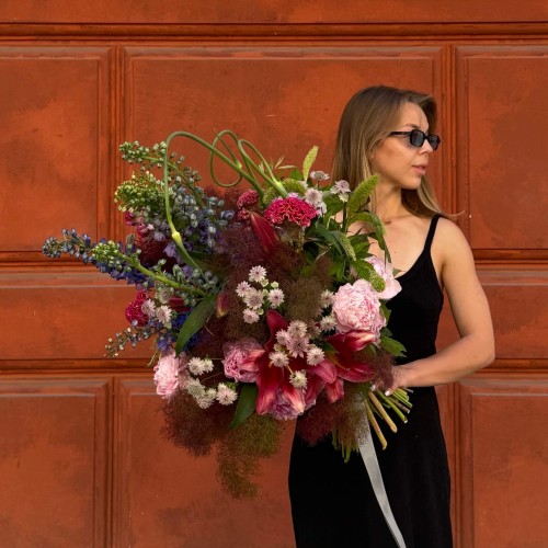 Luxury bouquet with lily and delphinium «Garden by Loire»