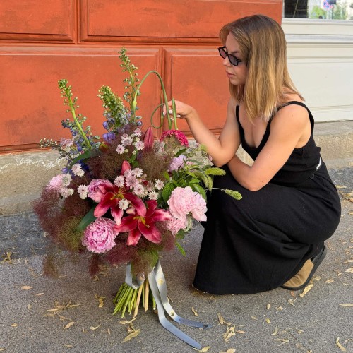 Luxury bouquet with lily and delphinium «Garden by Loire»