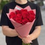 Bouquet of 11 red Freedom roses «Elegant Greeting»