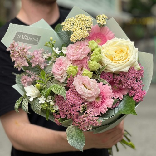 Interesting bouquet with eustomas «Dream during Summer Night»