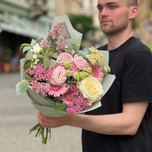 Interesting bouquet with eustomas «Dream during Summer Night»