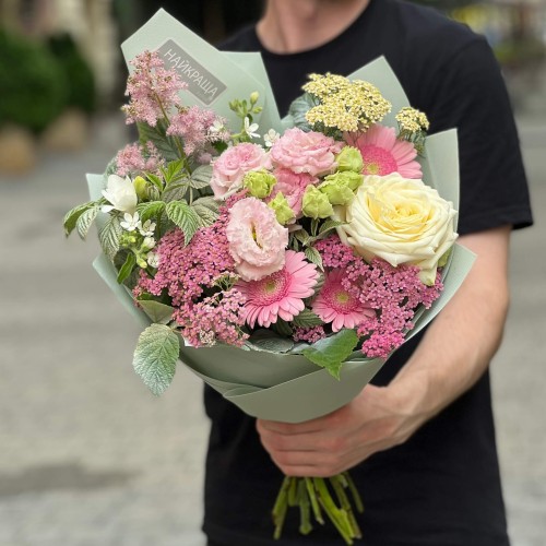 Interesting bouquet with eustomas «Dream during Summer Night»