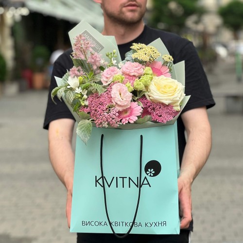 Interesting bouquet with eustomas «Dream during Summer Night»