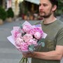 Bouquet with 9 Sarah Bernhardt Peonies and Eucalyptus «Berry Macaron»