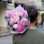 Bouquet with 9 Sarah Bernhardt Peonies and Eucalyptus «Berry Macaron»