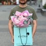 Bouquet with 9 Sarah Bernhardt Peonies and Eucalyptus «Berry Macaron»