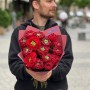Intriguing Red Monster Peony Roses in the Bouquet «Mystical Journey»