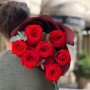 9 елегантних червоних троянд Nina у букеті «Полум'я почуттів»