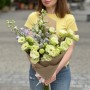Delicate duo bouquet of delphinium and eustoma «Summer Lemonade»