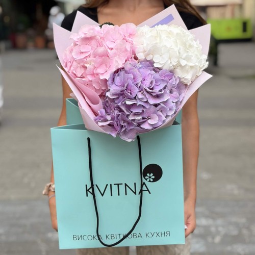 Bouquet of three delicate hydrangeas «Clouds of Dreams»